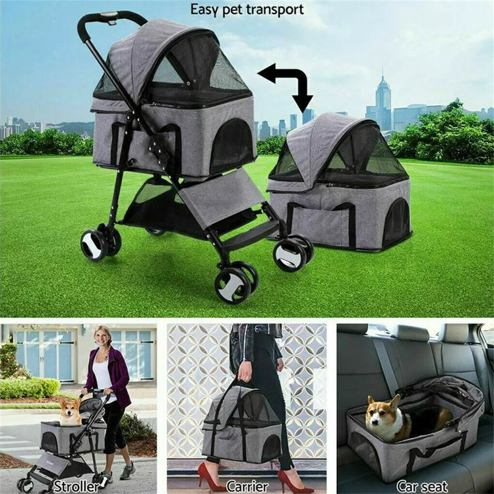 Foldable Pet Stroller For Cats And Dogs Travel Carrier