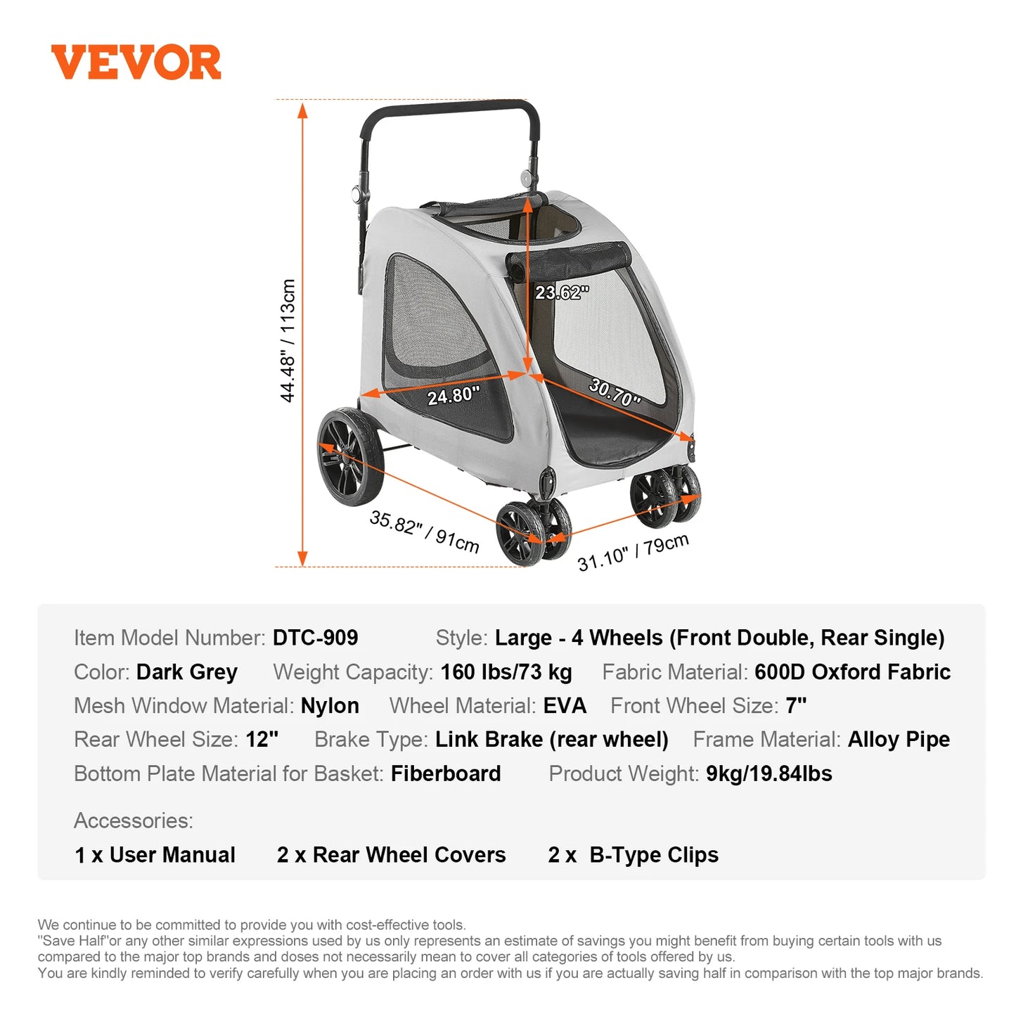 SucceBuy Pet Stroller Carrier For Dogs And Cats With Brakes