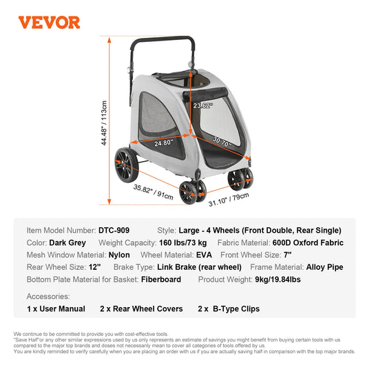 SucceBuy Pet Stroller Carrier For Dogs And Cats With Brakes