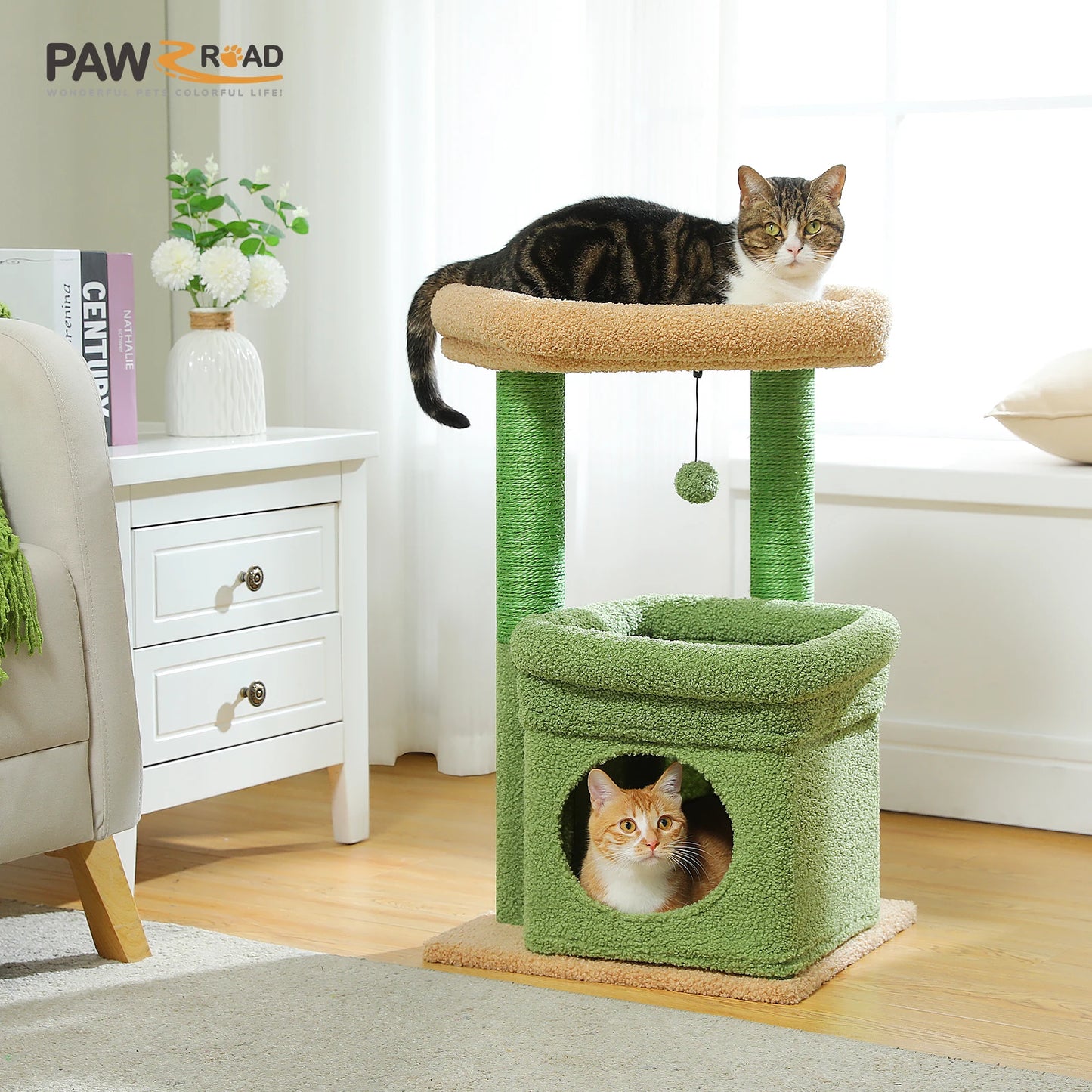PEQULTICN Cat Tree Tower With Cozy Condo Plush Posts Sisal