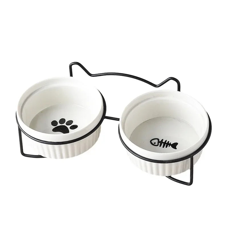 Ceramic Elevated Pet Bowl For Dogs And Cats With Bracket