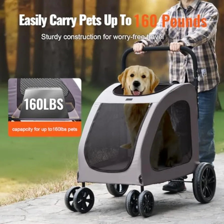 XMSJ Pet Stroller 4 Wheels Dog Carrier Brakes 160lbs Capacity