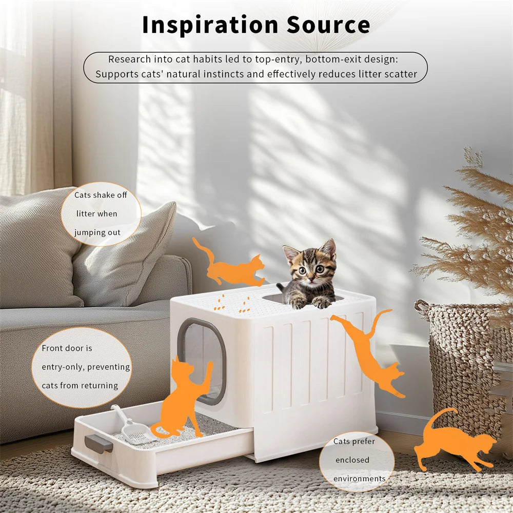 Cat Litter Box Hooded Tray With Front And Top Access