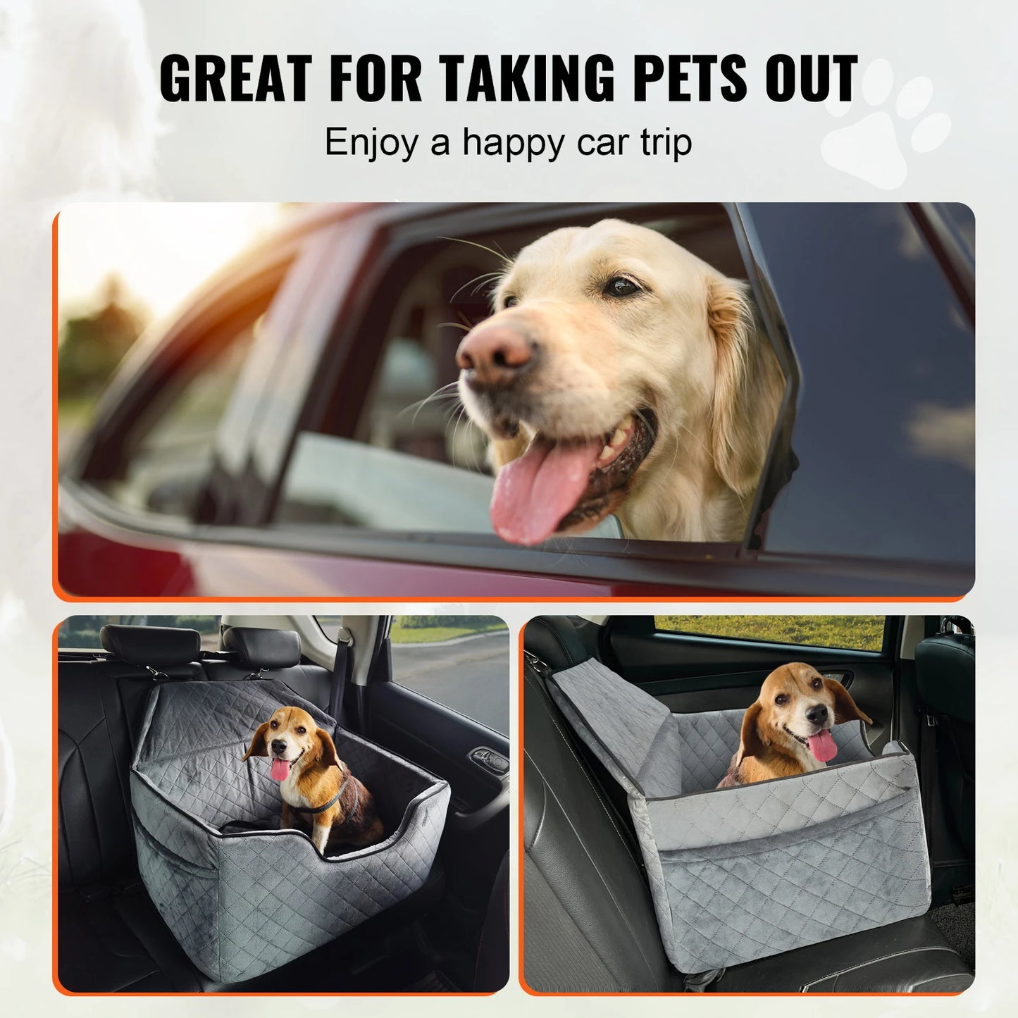 SucceBuy Dog Car Seat Booster With Storage Pocket And Velvet