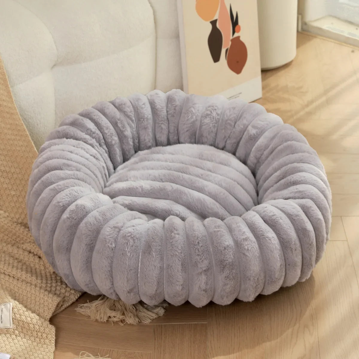 NONECN Round Plush Dog Bed For Winter Warmth