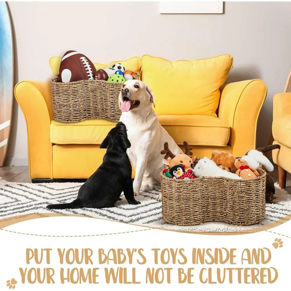 Hign-concerned Bone Shaped Dog Toy Basket 2 Pack Handmade Wicker
