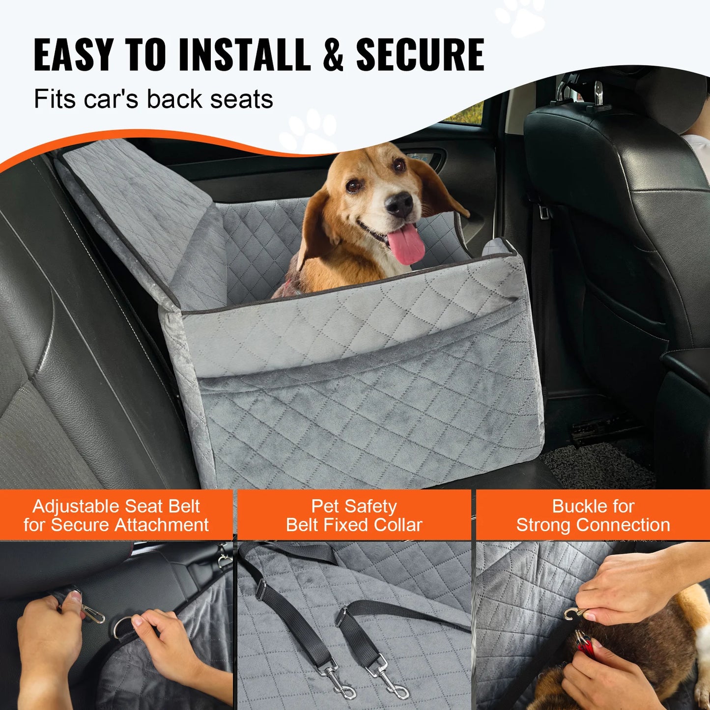 SucceBuy Dog Car Seat Booster With Storage Pocket And Velvet