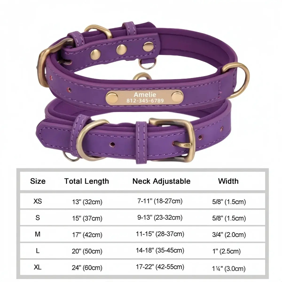 Personalized Customized Leather ID Nameplate Dog Collar Soft Padded Dogs Collars Free Engraving Name for Small Medium Large Dogs by Furtastic Pet Essentials