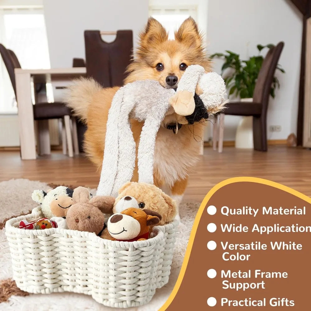 Two Pack Bone Shaped Dog Toy Baskets Handmade Cotton Rope Organizer