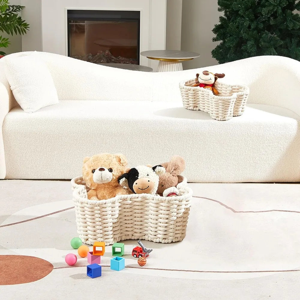 Two Pack Bone Shaped Dog Toy Baskets Handmade Cotton Rope Organizer