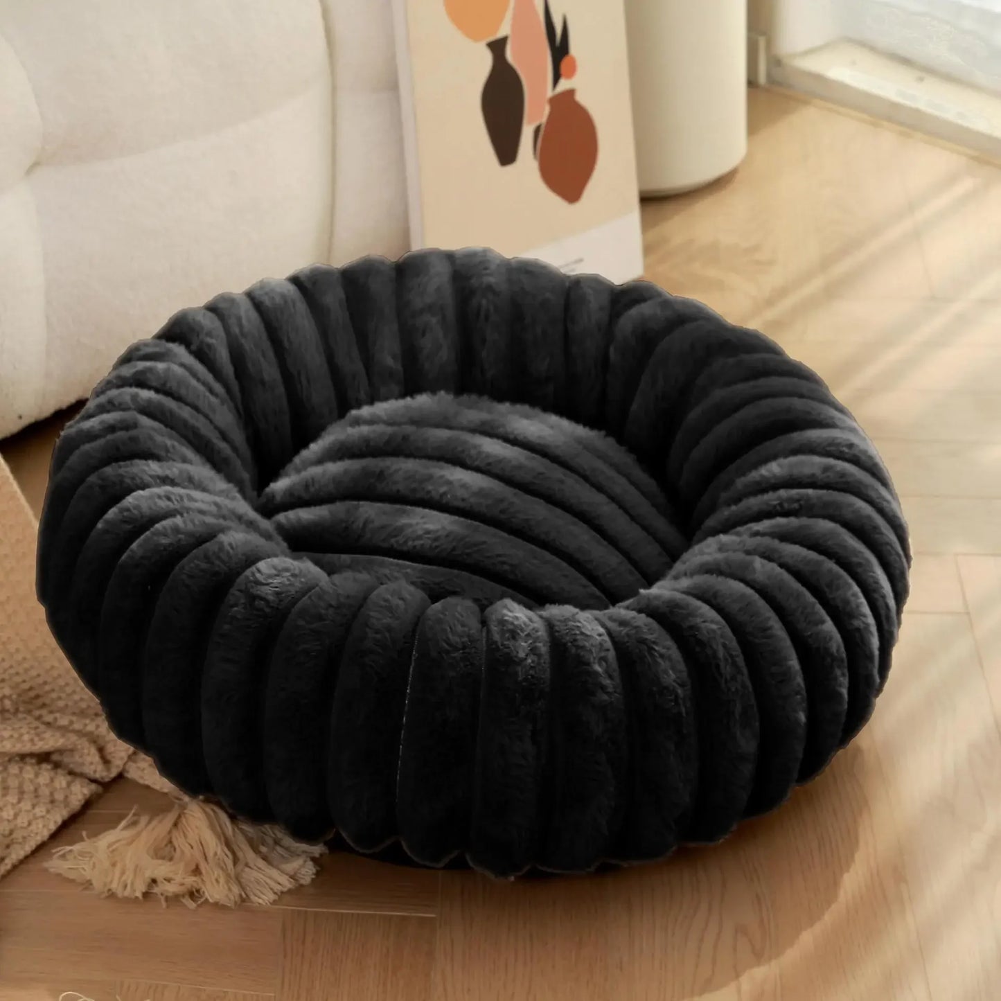 NONECN Round Plush Dog Bed For Winter Warmth