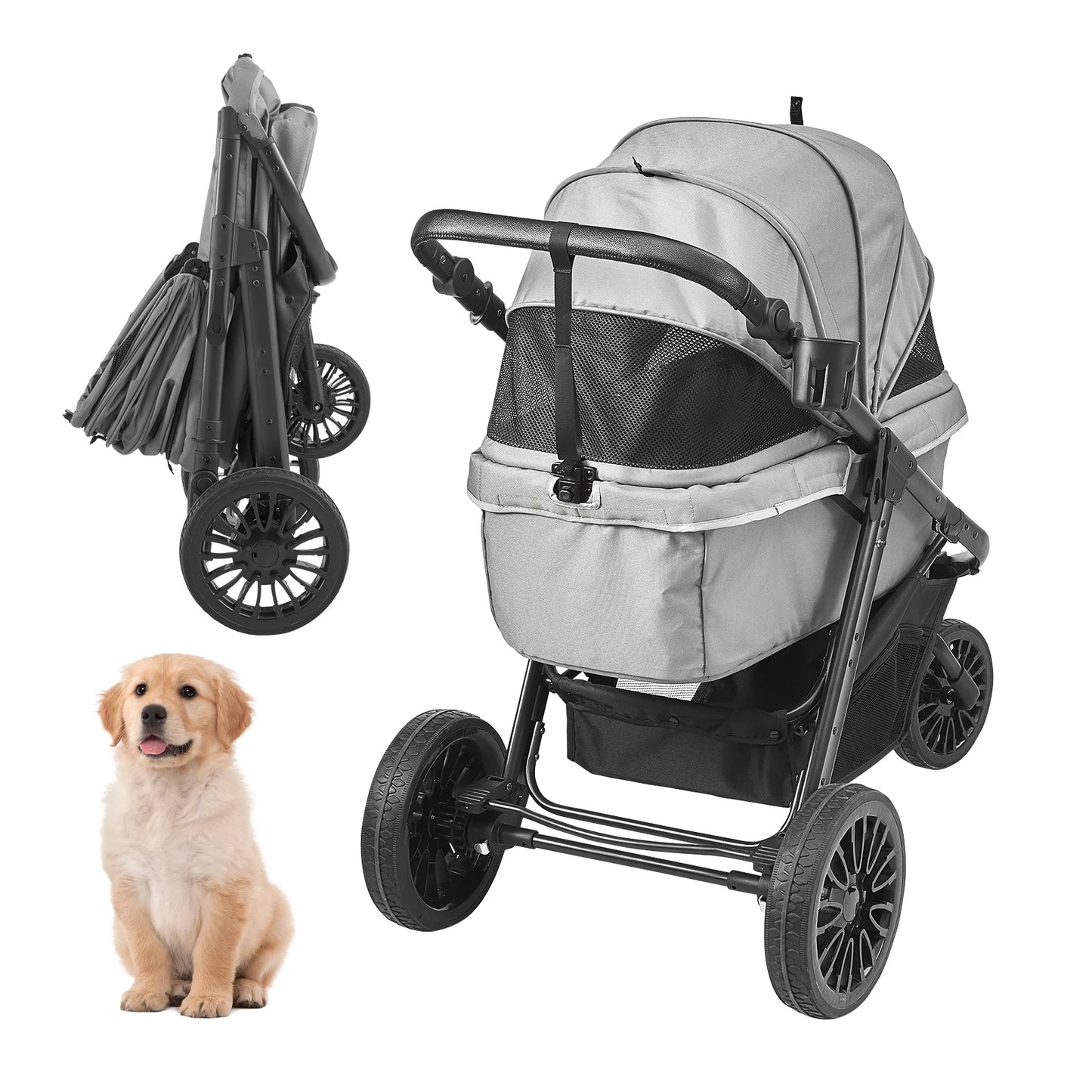 SucceBuy Pet Stroller Carrier For Dogs And Cats With Brakes