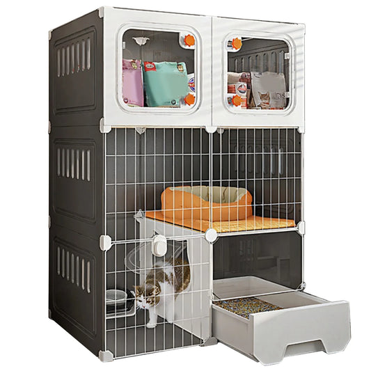 Integrated Cat House With Bed Indoor Cage Scratcher Crate Catio Villa