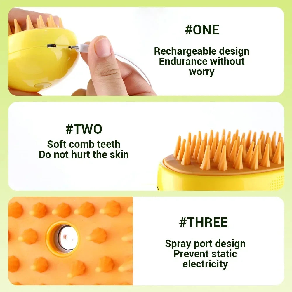 Pet Steam Brush Massager 3 In 1 Electric Grooming Comb