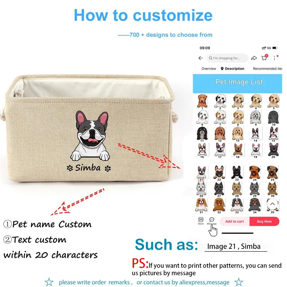 NONECN Personalized Pet Toy Storage Basket With Custom Image