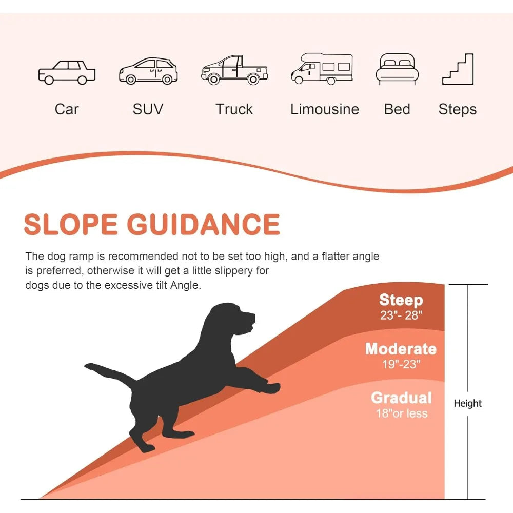 Folding Dog Ramp for Cars SUVs Non Slip with Rails