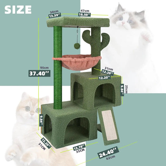 XMSJ Cactus Cat Tree Tower with Condos for Indoor Cats
