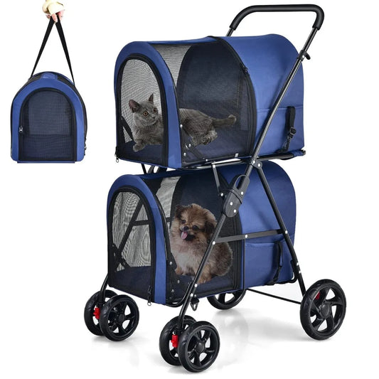 Breed All Breeds Double Pet Stroller With Removable Carry Bags
