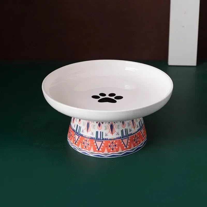 Ceramic Cat Water Bowl Bohemian Raised Feeding Station
