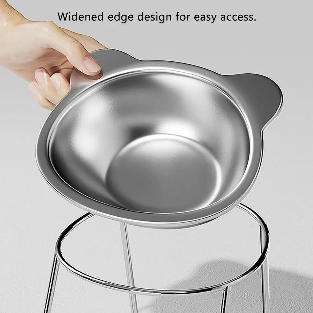 Raised Cat Feeding Bowls With Tilted Neck Guard 304 Stainless
