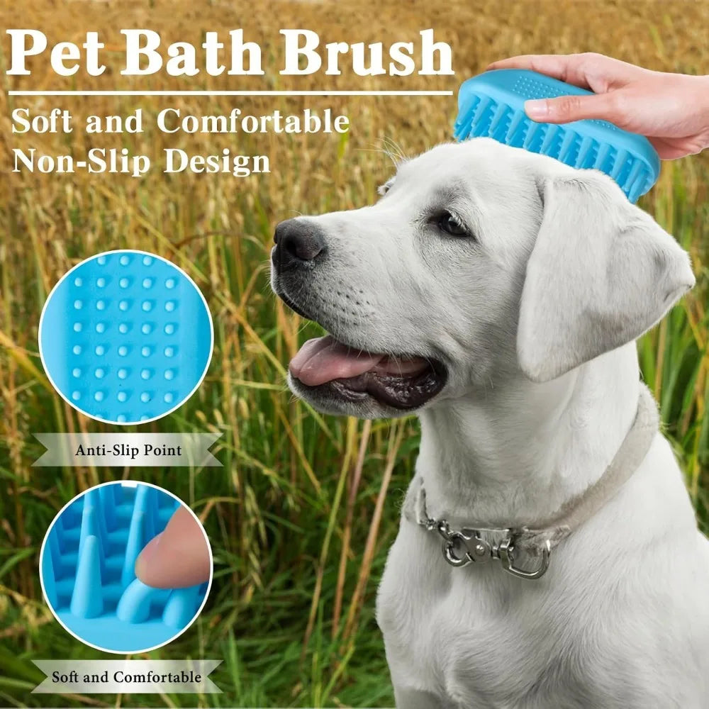 Dog Bath Brush Set Adjustable Handle Deshedding Massaging Shampooing