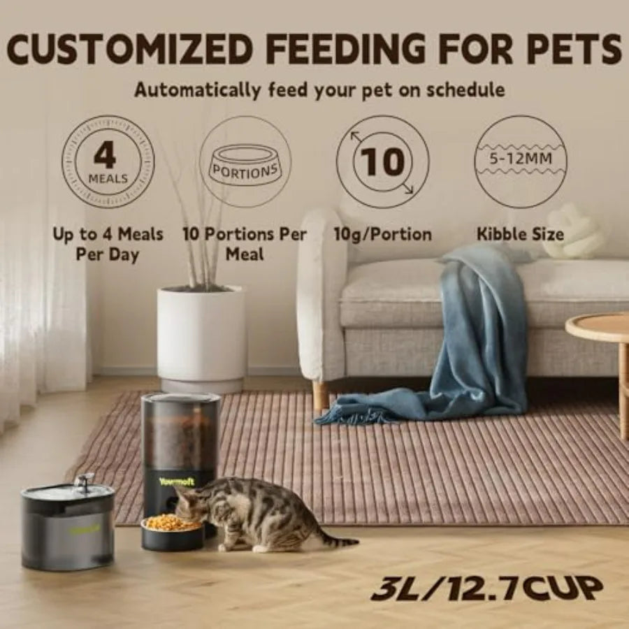 Hign-concerned Automatic Cat Feeder And Fountain Timed Dispenser