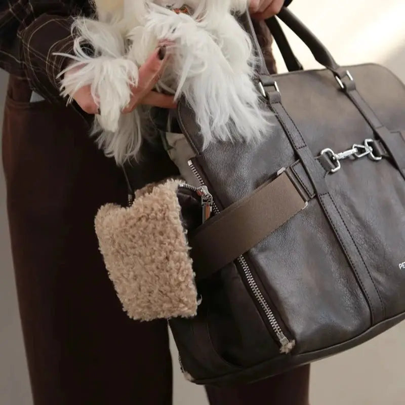 Leather Dog Carrier Bag For Travel Large Capacity Padded Hammock by Furtastic Pet Essentials