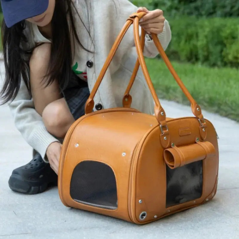 Waterproof PU Leather Pet Bag Carrier Sling For Cats Dogs by Furtastic Pet Essentials