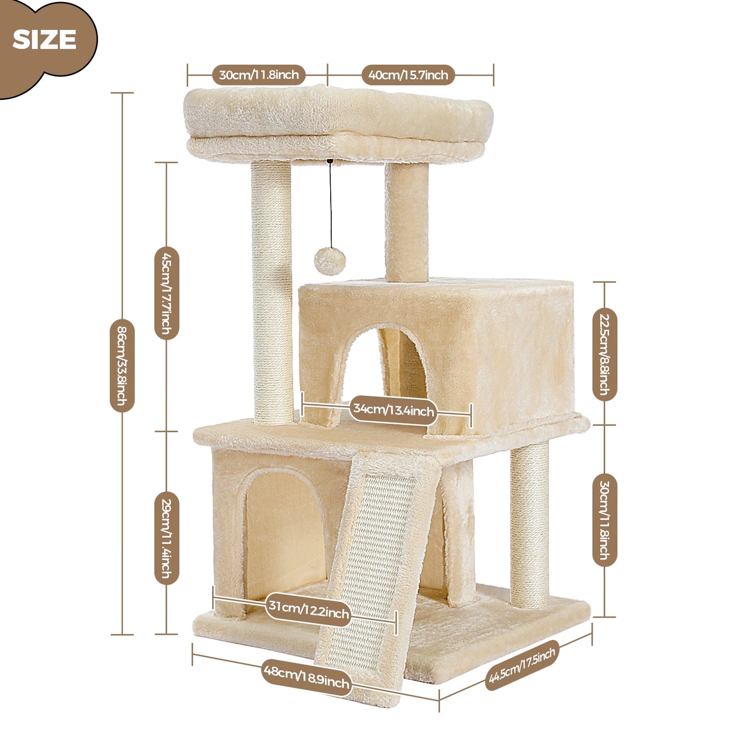 PEQULTICN Cat Tree For Indoor Cats Multi Level Tower With Sisal Scratching Post
