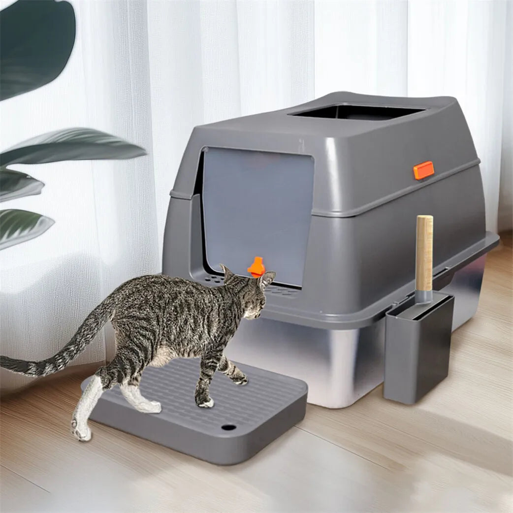 Large Enclosed Cat Litter Box With Lid High Sides Scoop