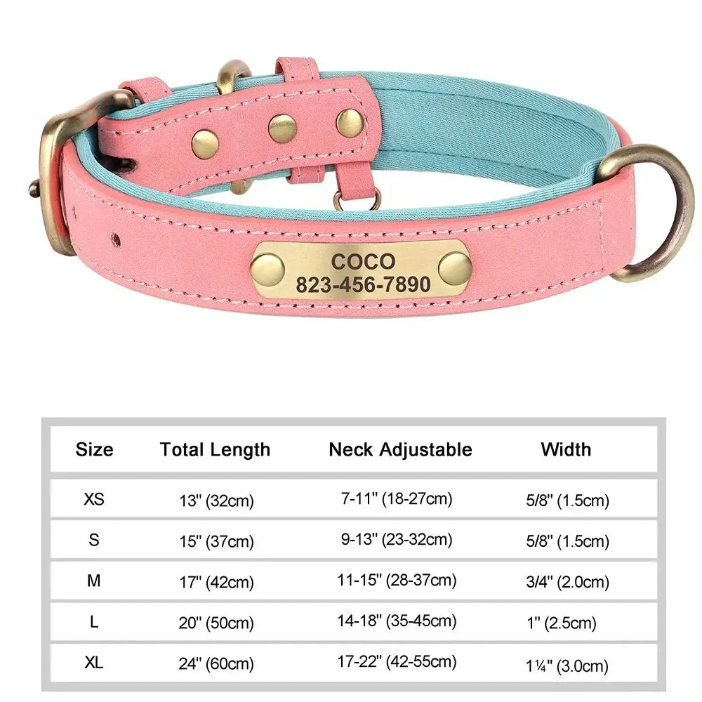 Personalized Customized Leather ID Nameplate Dog Collar Soft Padded Dogs Collars Free Engraving Name for Small Medium Large Dogs by Furtastic Pet Essentials