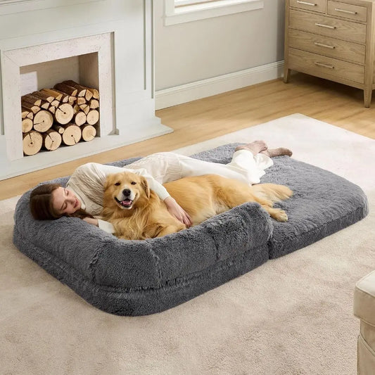 Foldable Human Dog Bed 2 In 1 With Supportive Bolster