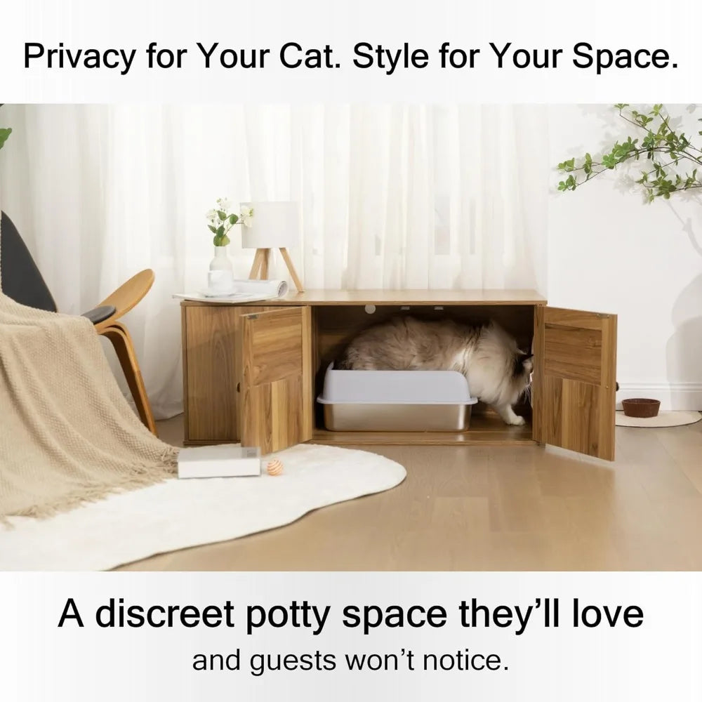 Wooden Cat Litter Box Enclosure With Storage And Adjustable Divider