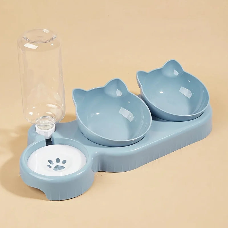 Cat Water Feeder Bowl With Gravity Bottle Tilt Design