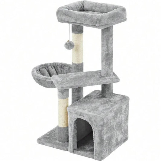 Cat Tree With Condo Platform And Basket For Indoor Cats