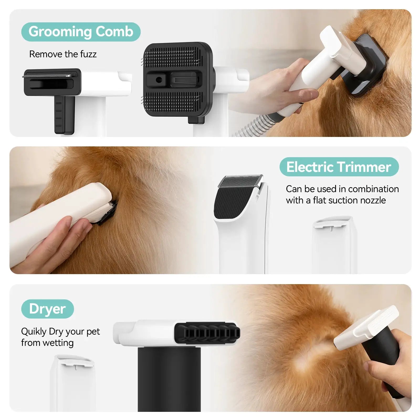 Amicura P1 Vacuum Cleaner & Hair Dryer 15kpa, Pet Grooming Set Adjustable Speed and Temperature, 5 Proven Care Tools Dog Clipper by Furtastic Pet Essentials