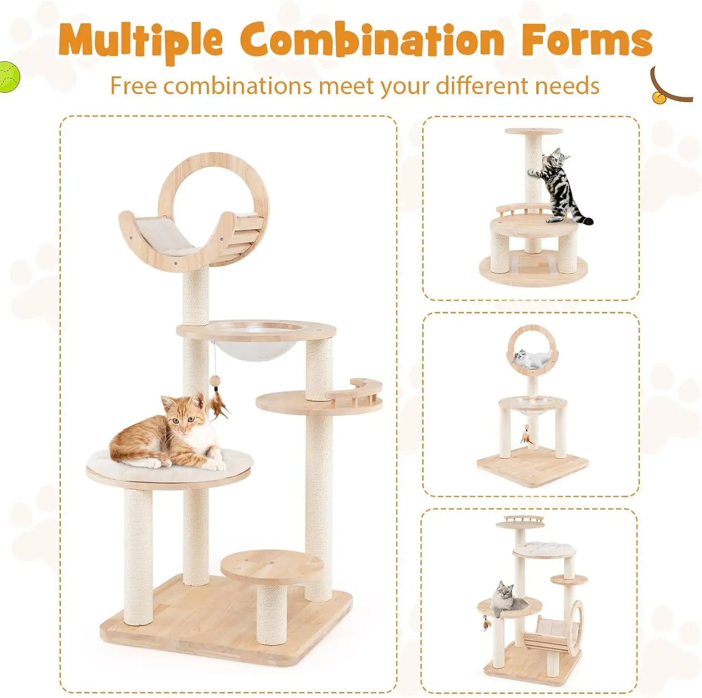 High Concerned Wooden Cat Tree 4 In 1 Deluxe Tower