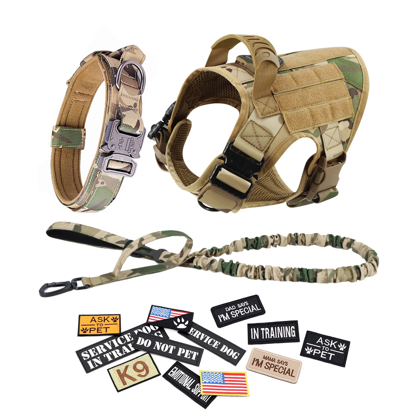 PETRAVELCN Dog Tactical Harness Leash Vest Set Patches For Training Walking