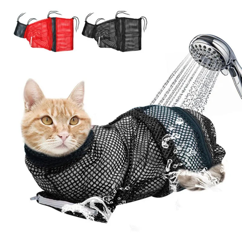 Hign-concerned Mesh Cat Groom Bath Bag Adjustable Restraint