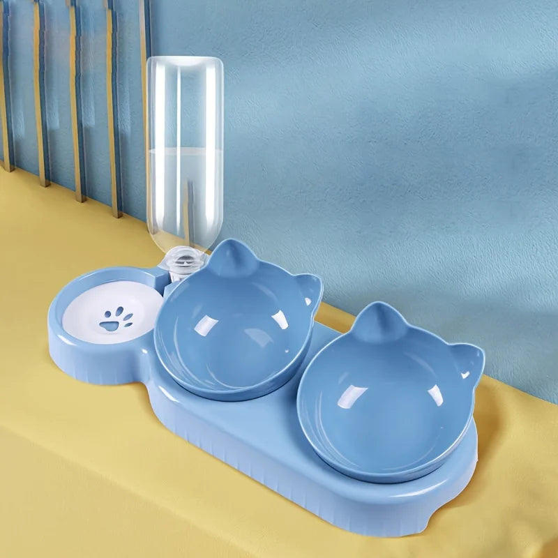 Cat Water Feeder Bowl With Gravity Bottle Tilt Design