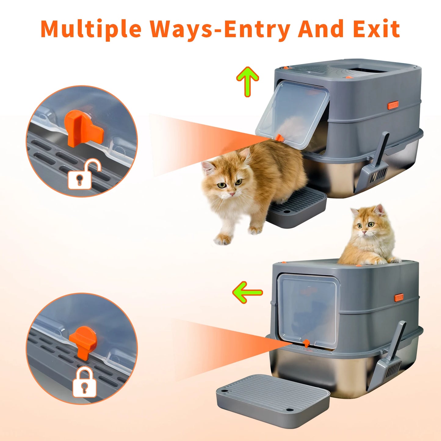 Stainless Steel Cat Litter Box Enclosed With Scoop Lid