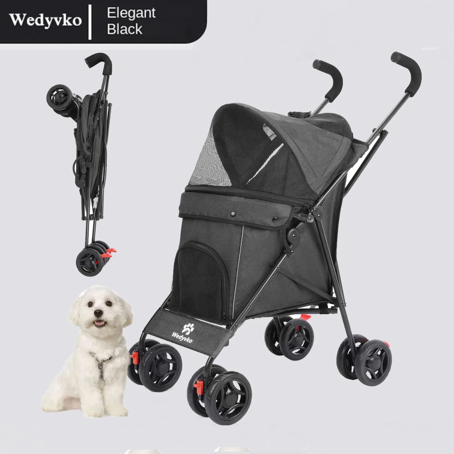 Wedyvko Pet Dog Stroller With Brakes And Storage Foldable