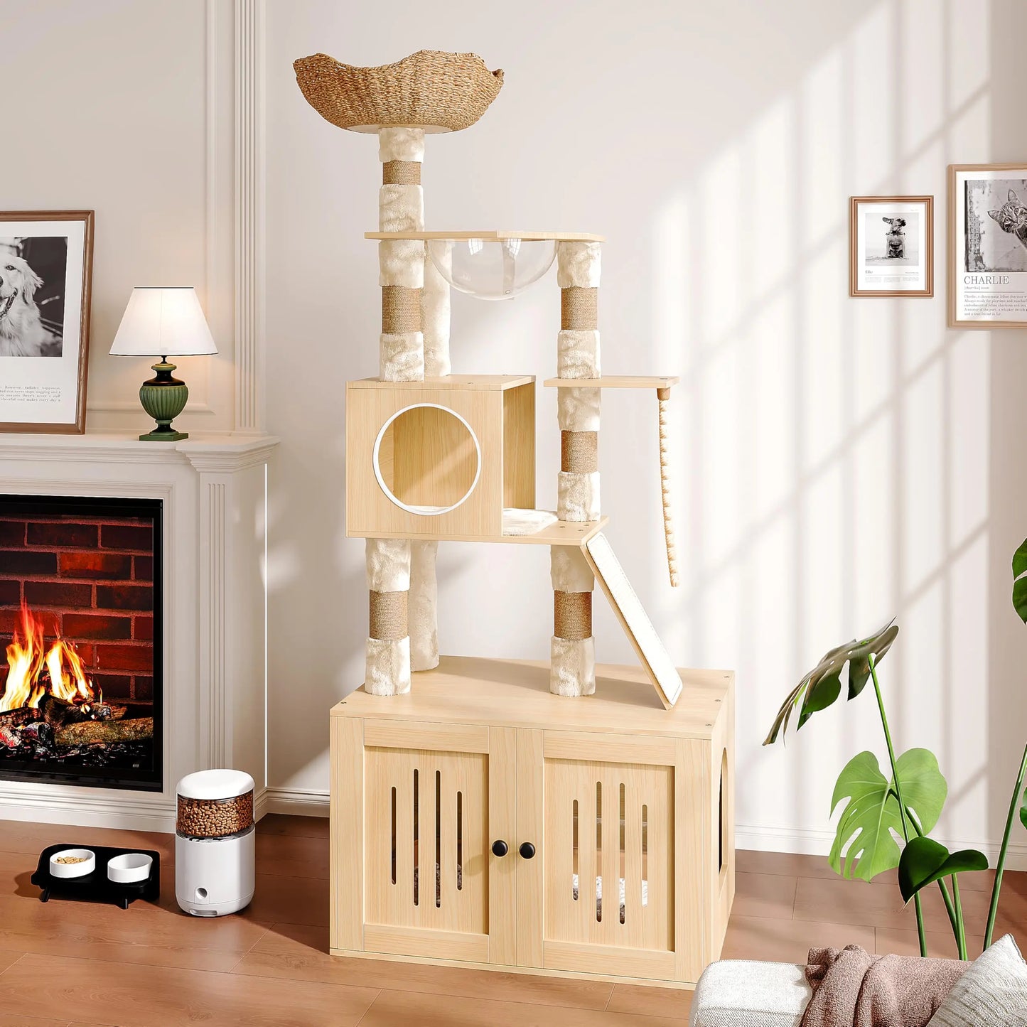 StudysetCN Cat Tree with Litter Box Enclosure and Four Tiers