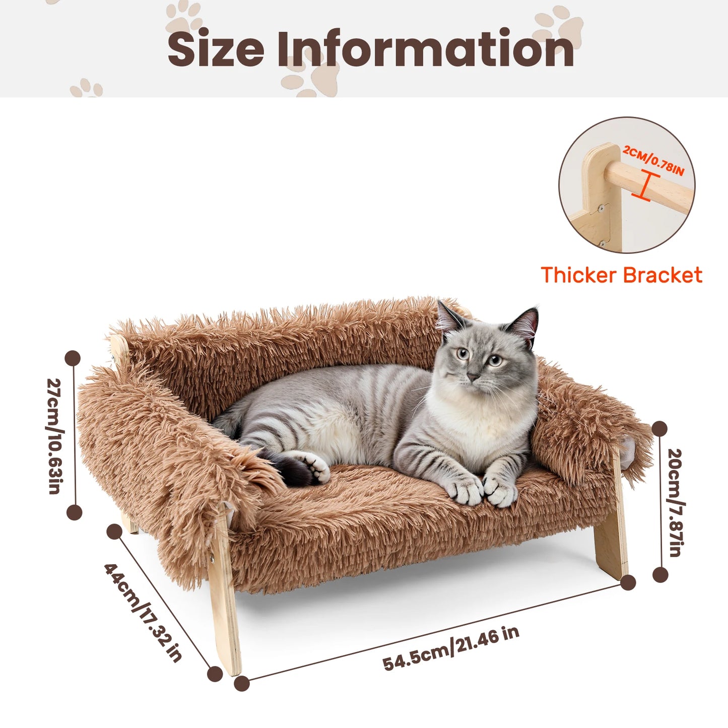 Raised Plush Cat Bed With Sturdy Wooden Leg Frame Sofa