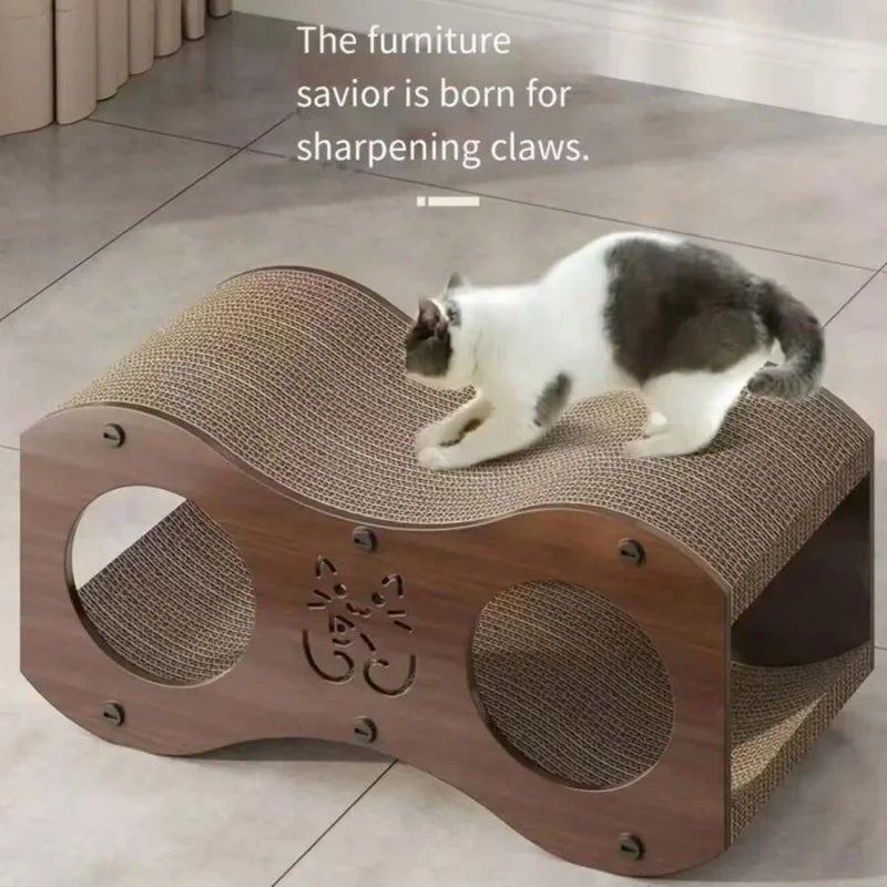 Sturdy Walnut Cat Scratching Post With Integrated Cat Bed