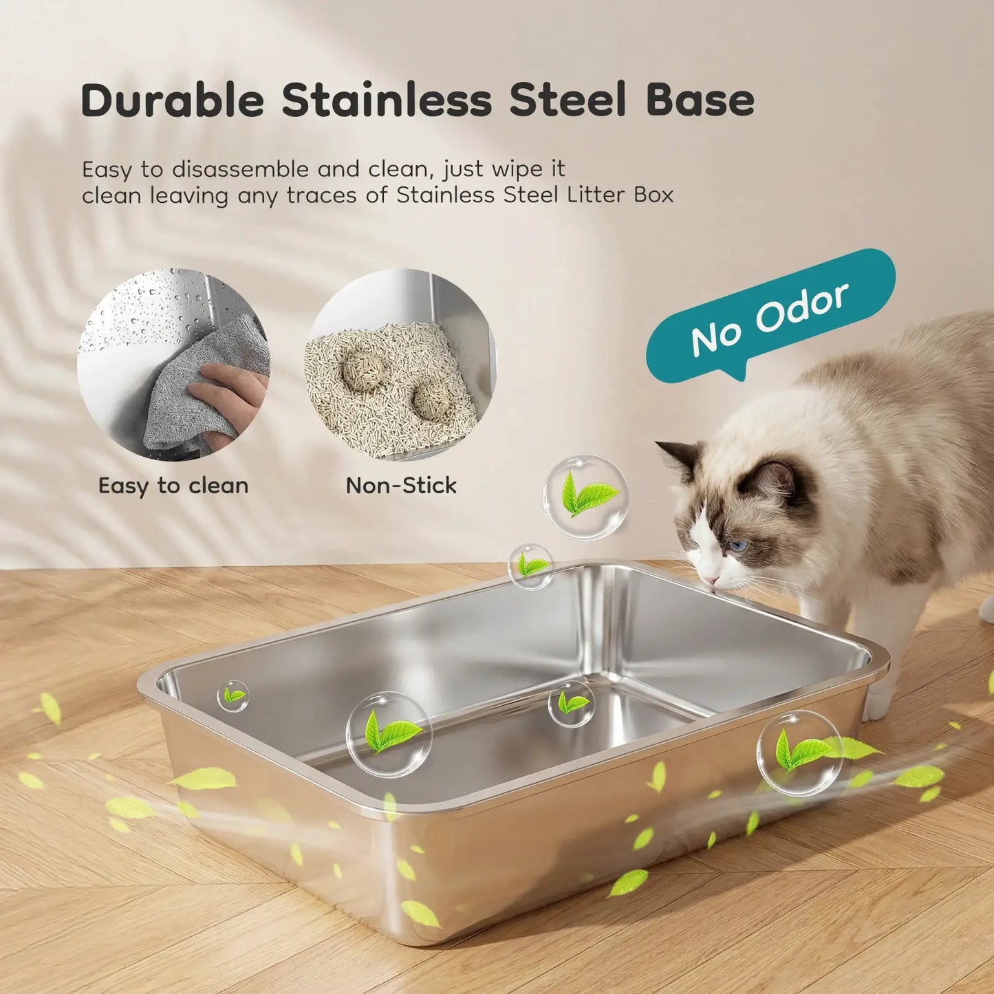 JHK 24IN Stainless Steel Cat Litter Box with Fully Enclosed 30L Large Cat Litter Box for Big Cats Cat Box Scoop and Mat Included by Furtastic Pet Essentials