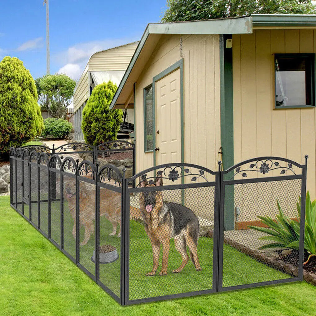 BINGOPAW 8 Panel Metal Dog Playpen With Gate Whelping Box And Fertility Mat