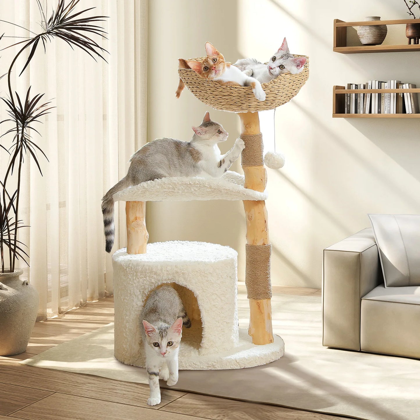 PEQULTICN Solid Wood Cat Tree Tower With Condo And Perches