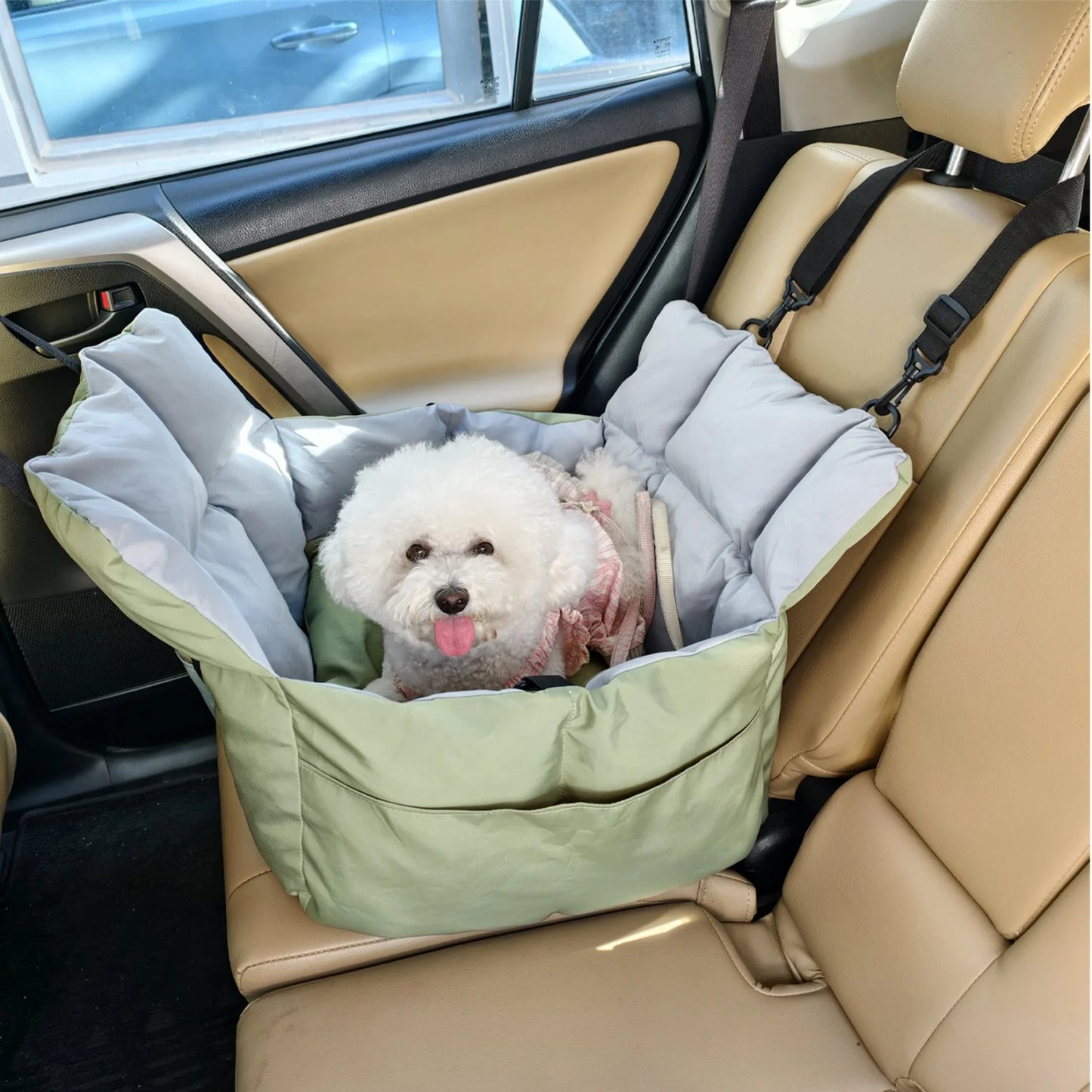 Small Dog Car Seat Travel Bed With Safety Belt Pocket