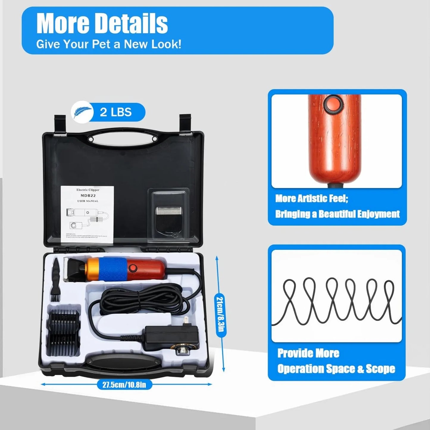 Bymaocar 200W Pet Clippers Low Noise Grooming Kit For Pets